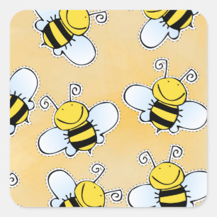 Cartoon Honey Bees Simple Square Sticker