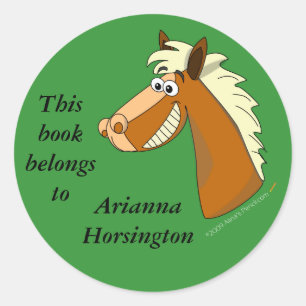 Cartoon Horse Bookplate Template Classic Round Sticker