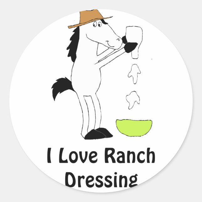 Cartoon Horse With Ranch Dressing Classic Round Sticker (Front)