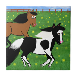 Cartoon Horses Running in Field Tile