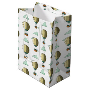 Cartoon Hot Air Balloon Neutral Baby Shower Medium Gift Bag