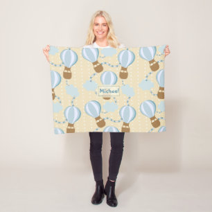 Cartoon Hot Air Balloons and Clouds Kids Pattern Fleece Blanket