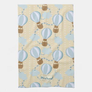 Cartoon Hot Air Balloons and Clouds Kids Pattern Kitchen Towel