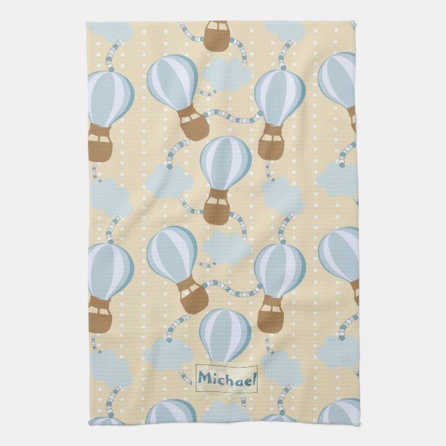 Cartoon Hot Air Balloons and Clouds Kids Pattern Kitchen Towel (Vertical)