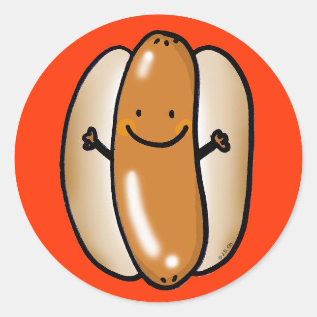 cartoon hot dog sausage classic round sticker (Front)