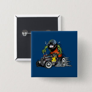 Cartoon hot rod 2 inch square button