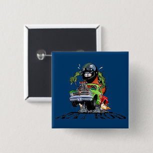 Cartoon hot rod 2 inch square button