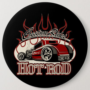 Cartoon hot rod 6 inch round button