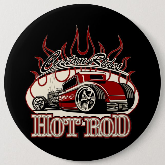 Cartoon hot rod 6 inch round button (Front)