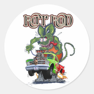 Cartoon hot rod classic round sticker
