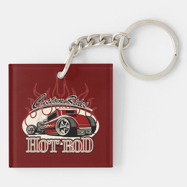 Cartoon hot rod keychain (Back)