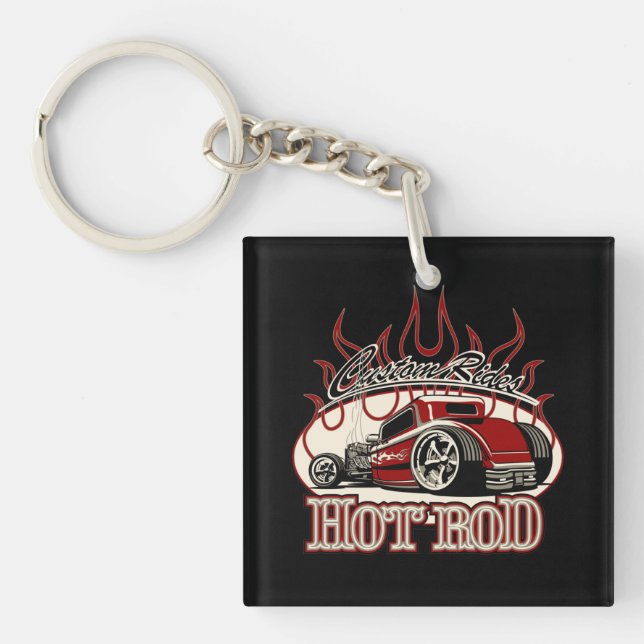 Cartoon hot rod keychain (Front)