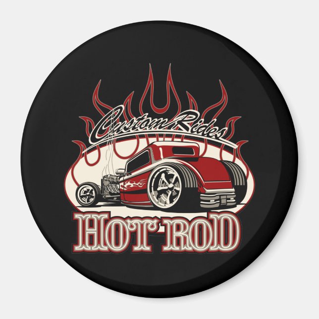 Cartoon hot rod magnet (Front)