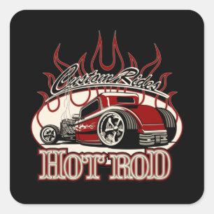 Cartoon hot rod square sticker
