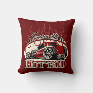 Cartoon hot rod throw pillow