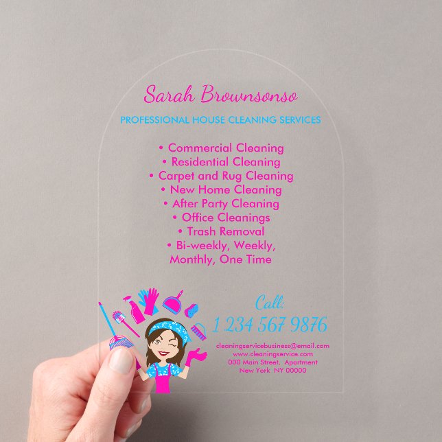 Cartoon House Keeper Maid Janitorial Acrylic Invitations (Insitu (Handheld))