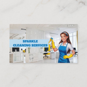 Cartoon Housekeeper House Cleaning Service Business Card
