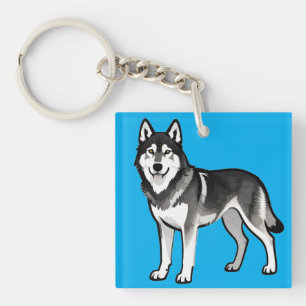 Cartoon Husky Dog Gift Black White Siberian Keychain