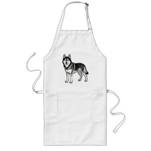 Cartoon Husky Dog Gift Black White Siberian Long Apron