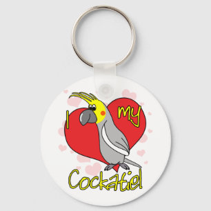 Cartoon I Love my Cockatiel Keychain