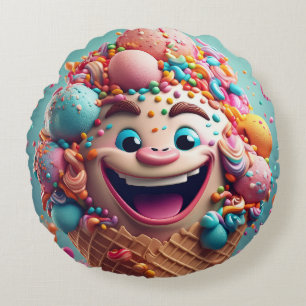 Cartoon Ice Cream Cone Round Pillow – Whimsical