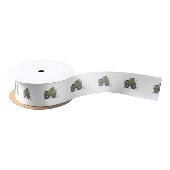 Cartoon illustration of a Elephant driving a jeep. Satin Ribbon (Spool)