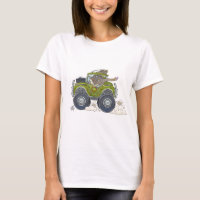 Cartoon illustration of a Elephant driving a jeep.
