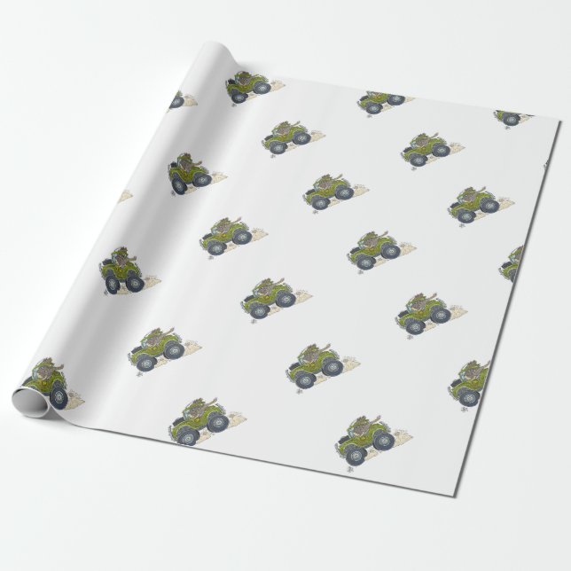 Cartoon illustration of a Elephant driving a jeep. Wrapping Paper (Unrolled)