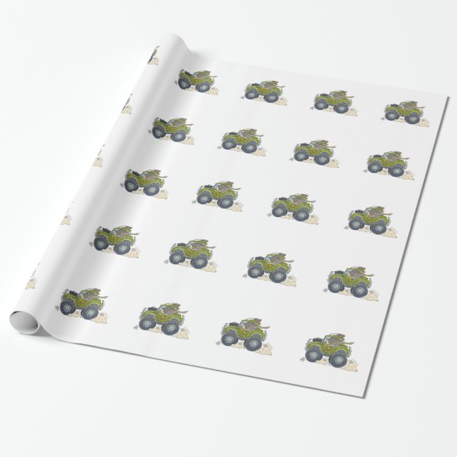 Cartoon illustration of a Elephant driving a jeep. Wrapping Paper (Unrolled)
