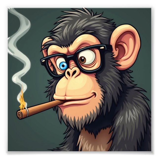 Cartoon illustration of a funny monkey smoking photo print (Front)