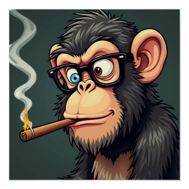 Cartoon illustration of a funny monkey smoking poster (Front)