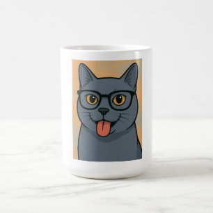 cartoon image mug, Russian blue, cat mug