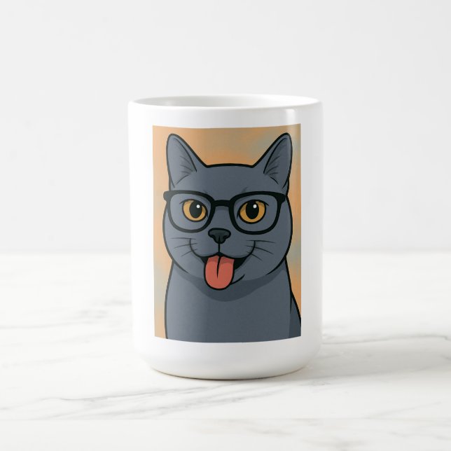 cartoon image mug, Russian blue, cat mug (Center)