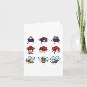 Cartoon Insects Funny Bees Ladybugs Spiders Card