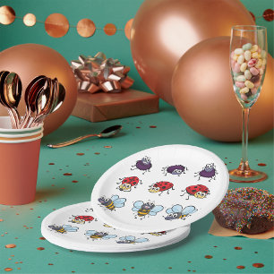 Cartoon Insects Funny Bees Ladybugs Spiders Paper Plate