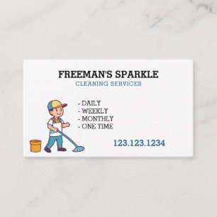 Cartoon Janitor Mopping Cleaning Service Business Card