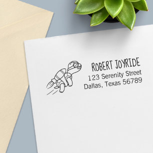 Cartoon Jetpack Turtle Address Self-inking Stamp