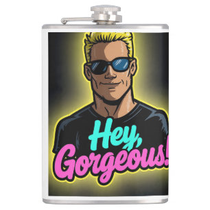 Cartoon Johnny Bravo–Style Character Hip Flask