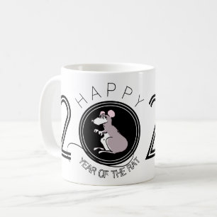 Cartoon Joyeux Rat chinois Nouvel An 2020 Mug blan
