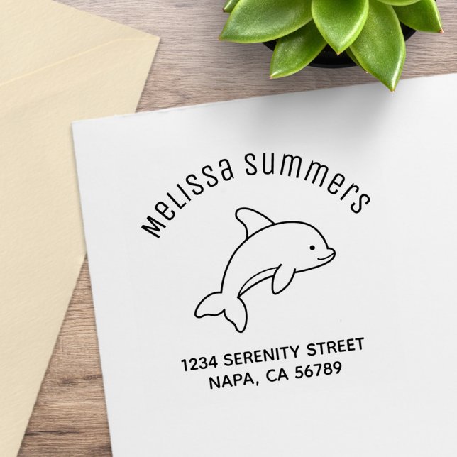 Cartoon Jumping Dolphin Arch Address Rubber Stamp (Creator Uploaded)
