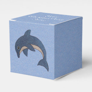 Cartoon Jumping Dolphin Glittery Dark Blue White Favor Box