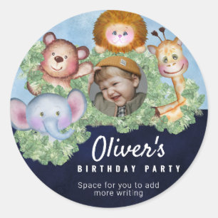 Cartoon jungle animals classic round sticker