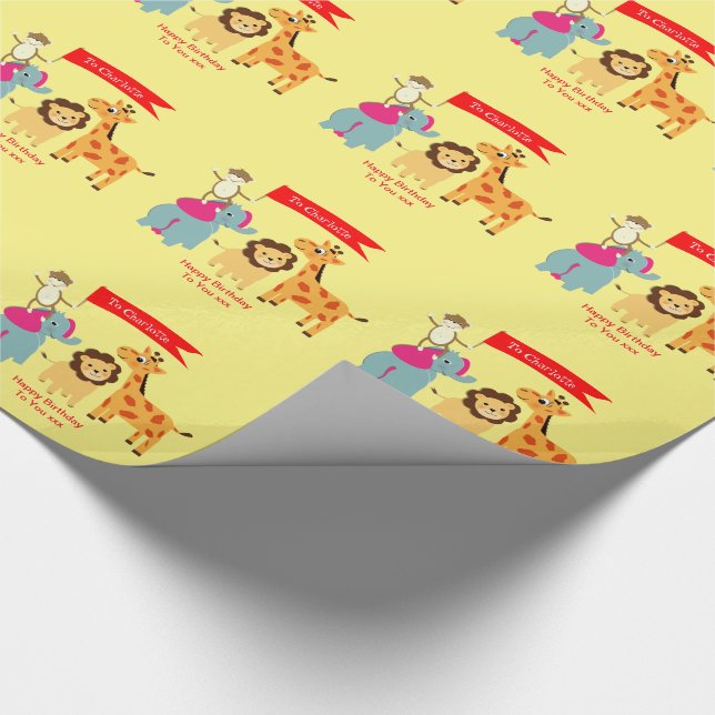 Cartoon Jungle Animals Happy Birthday Personalized Wrapping Paper (Corner)
