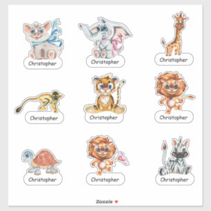 Cartoon Jungle Animaux et votre nom Sticker