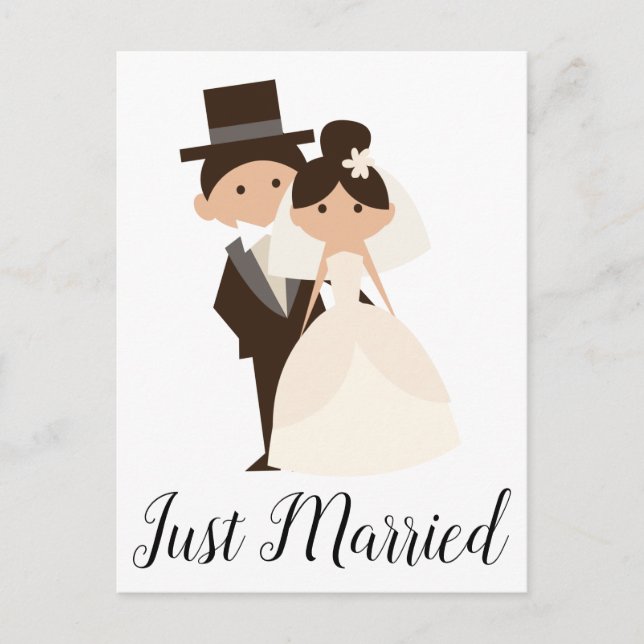 Cartoon Just Married Bride & Groom Wedding Announcement Postcard (Front)