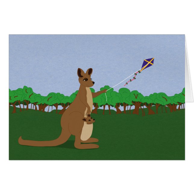 Cartoon Kangaroos Flying a Kite (Front Horizontal)