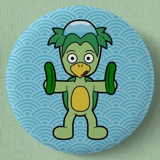 Cartoon Kappa Yokai- Japanese Folklore  2 Inch Round Button (Cartoon Kappa Yokai Can Badge- Detail View)