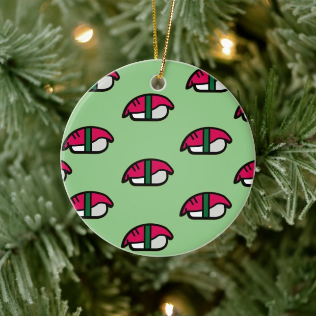 Cartoon Kawaii Sushi, Fish Rice & Seaweed Ceramic  Ceramic Ornament (Tree)