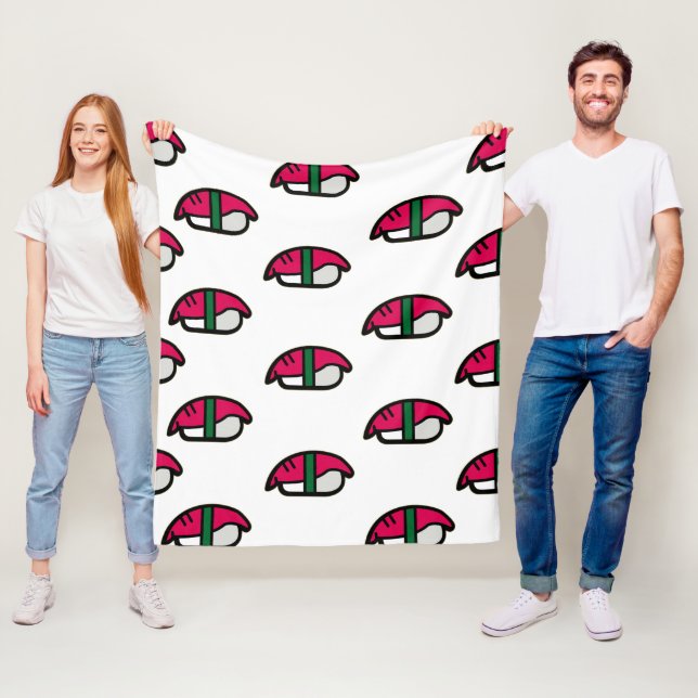 Cartoon Kawaii Sushi, Fish Rice & Seaweed Fleece Blanket (In Situ)