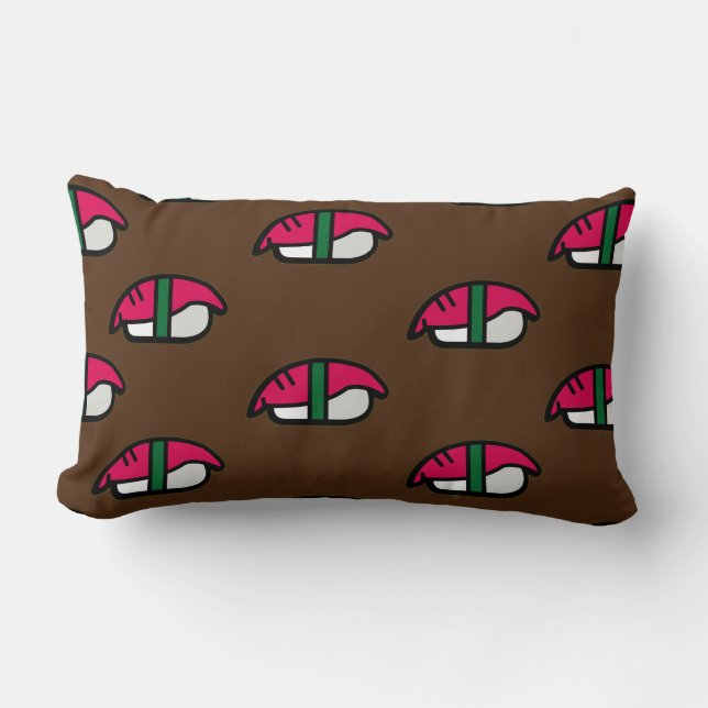 Cartoon Kawaii Sushi, Fish Rice & Seaweed Lumbar Pillow (Front)